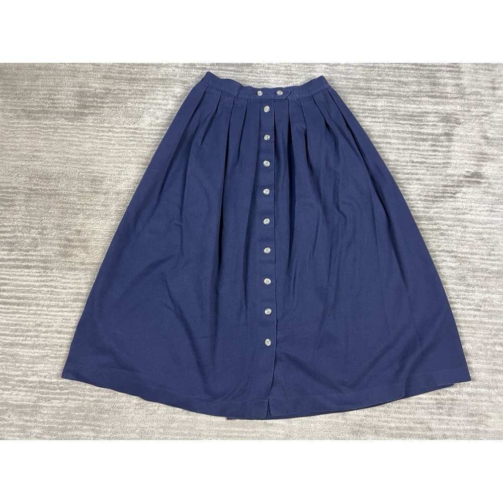 Ladonna USA Skirt Womens XS Blue Button Front Midi Pleated Partial Elastic Waist